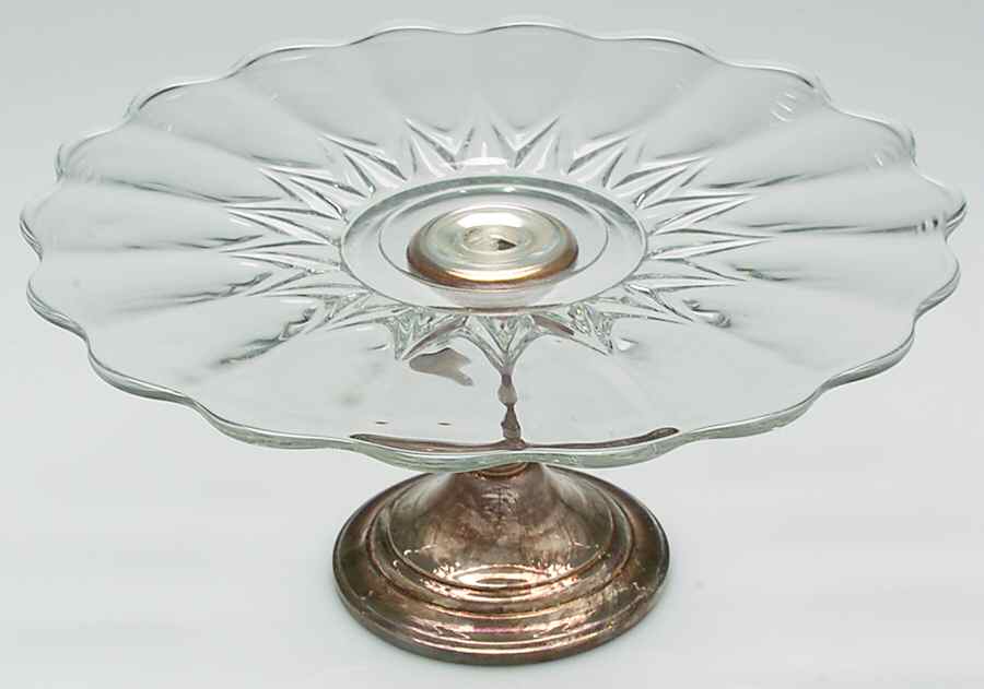 Colonial (Silverplate, Hollowware) 11" Glass Cake Plate with Silverplate Base by Gorham Silver-1