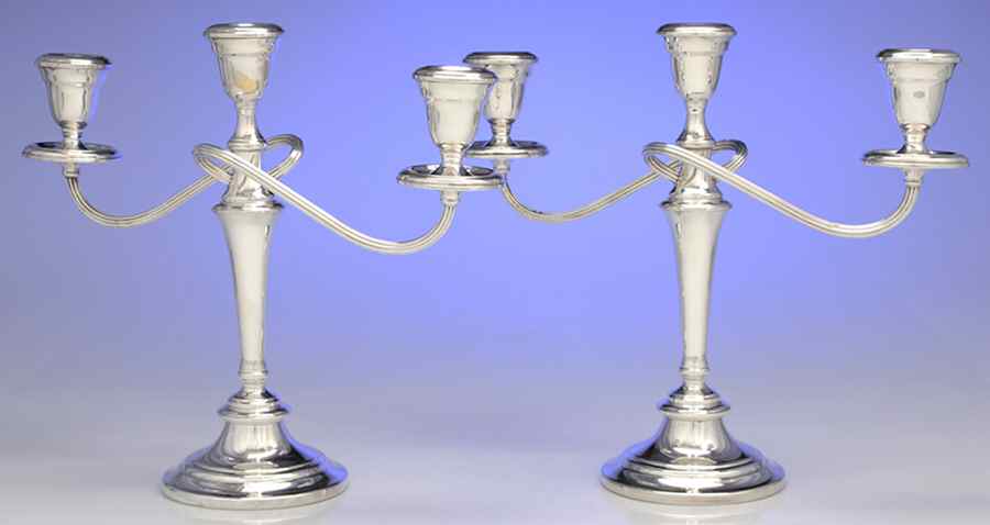 Colonial (Silverplate, Hollowware) Pair of 10" 3 Light Candelabra by Gorham Silver-1