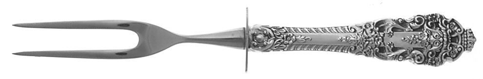 Crown Baroque (Sterling, 1975) Large Stainless-Prong Roast Carving Fork by Gorham Silver-1