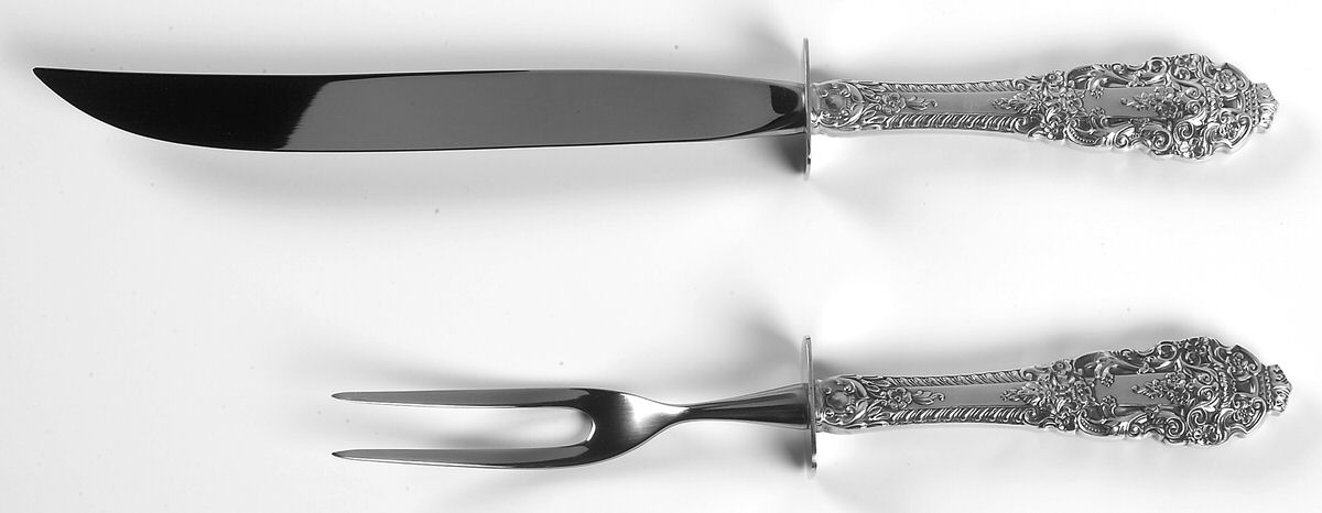 Crown Baroque (Sterling, 1975) Large 2-Piece Roast Carving Set w/Stainless Blade by Gorham Silver-1