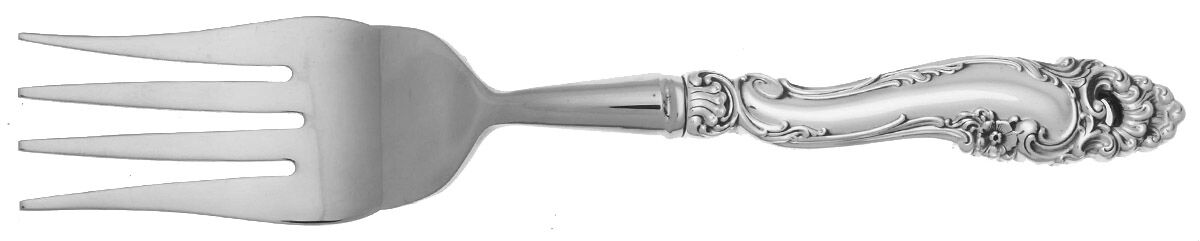 Decor (Sterling, 1953, No Monograms) Cold Meat Fork Large, Stainless Tines HC by Gorham Silver-1