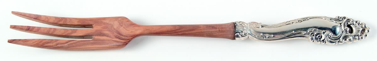 Decor (Sterling, 1953, No Monograms) Salad Serving Fork with Wooden Prongs by Gorham Silver-1
