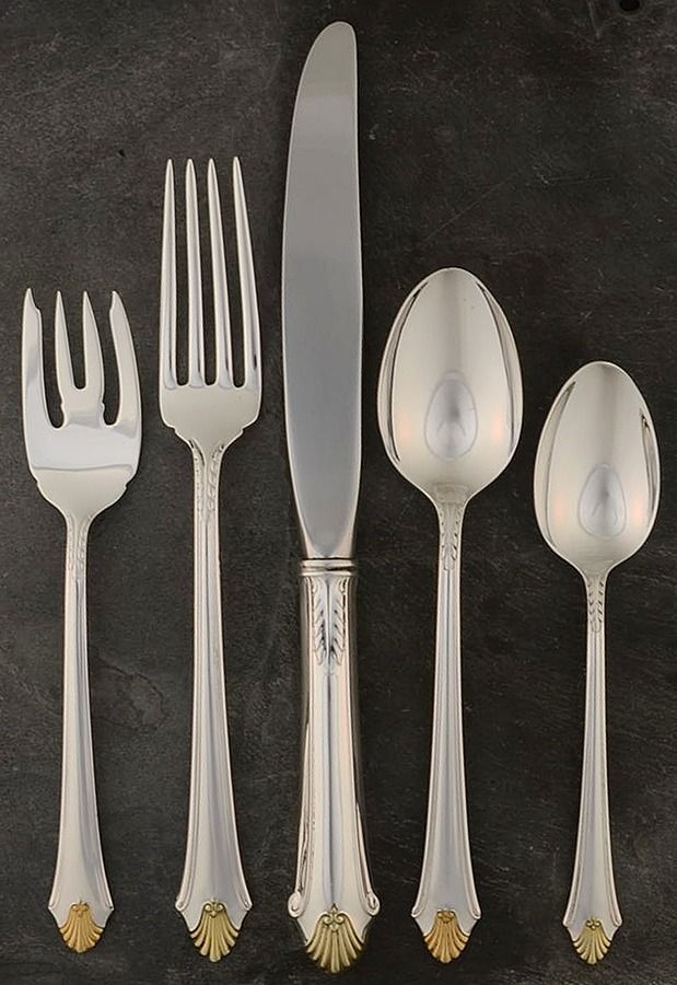Edgemont Gold (Sterling, Gold Accent, 1987) 5 Piece Place Setting by Gorham Silver-1