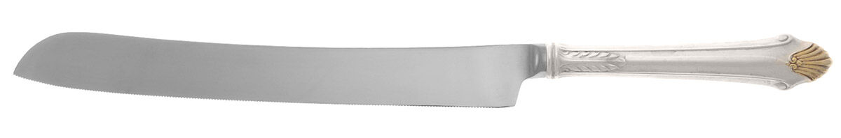 Edgemont Gold (Sterling, Gold Accent, 1987) Wedding Cake Knife with Stainless Blade HC by Gorham Silver-1