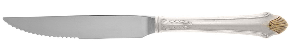 Edgemont Gold (Sterling, Gold Accent, 1987) Steak Knife Individual Hollow, Serrate HC by Gorham Silver-1