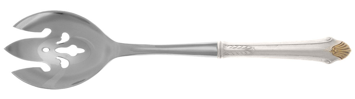 Edgemont Gold (Sterling, Gold Accent, 1987) Salad Serving Fork with Stainless Prongs HC by Gorham Silver-1