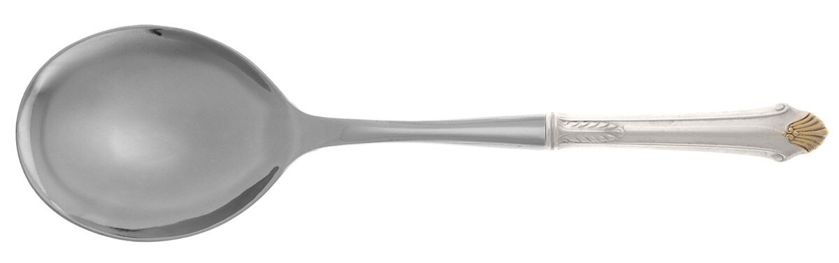 Edgemont Gold (Sterling, Gold Accent, 1987) Casserole Spoon with Smooth Stainless Bowl HC by Gorham Silver-1