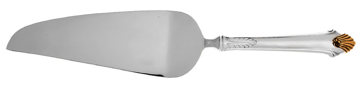 Edgemont Gold (Sterling, Gold Accent, 1987) Pie and Cake Server with Stainless Blade by Gorham Silver-1