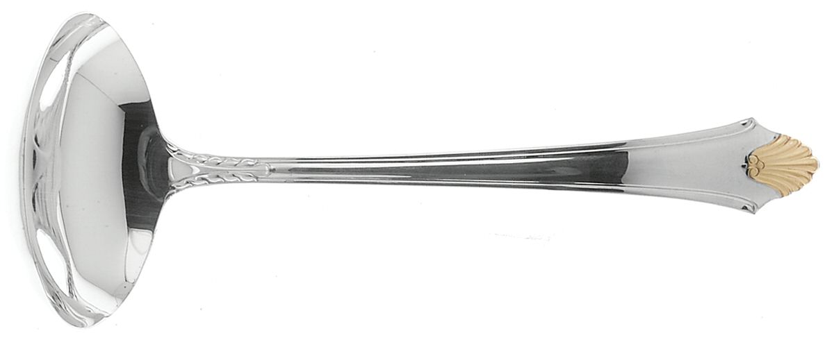 Edgemont Gold (Sterling, Gold Accent, 1987) Solid Gravy Ladle by Gorham Silver-1