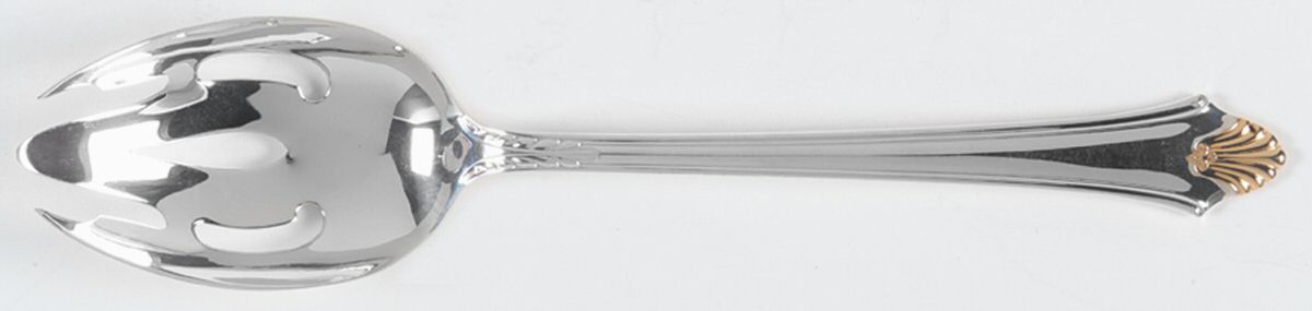Edgemont Gold (Sterling, Gold Accent, 1987) Pierced Tablespoon (Serving Spoon) by Gorham Silver-1