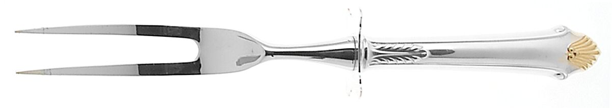 Edgemont Gold (Sterling, Gold Accent, 1987) Large Stainless-Prong Roast Carving Fork by Gorham Silver-1