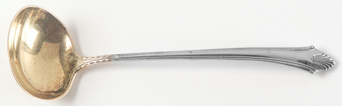 Edgemont Gold (Sterling, Gold Accent, 1987) Solid Piece Cream Ladle by Gorham Silver-1