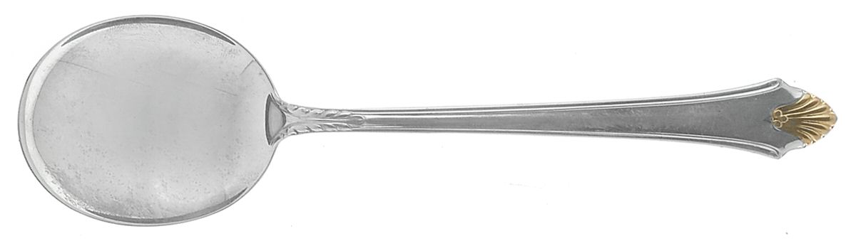 Edgemont Gold (Sterling, Gold Accent, 1987) Round Bowl Soup Spoon (Cream Soup) by Gorham Silver-1