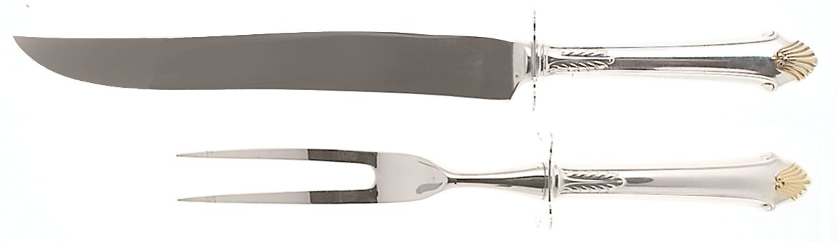 Edgemont Gold (Sterling, Gold Accent, 1987) Large 2-Piece Roast Carving Set w/ Stainless Blade by Gorham Silver-1