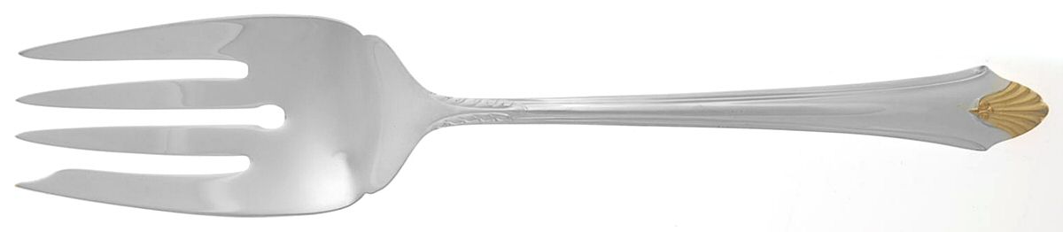 Edgemont Gold (Sterling, Gold Accent, 1987) Medium Solid Cold Meat Serving Fork by Gorham Silver-1