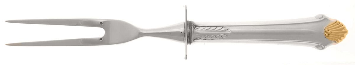Edgemont Gold (Sterling, Gold Accent, 1987) Small Steak Carving Fork with Stainless Prongs by Gorham Silver-1