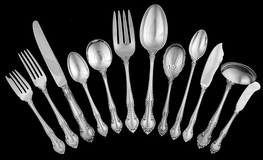 English Gadroon (Sterling, 1939, No Monos) 61 Piece Set by Gorham Silver-1
