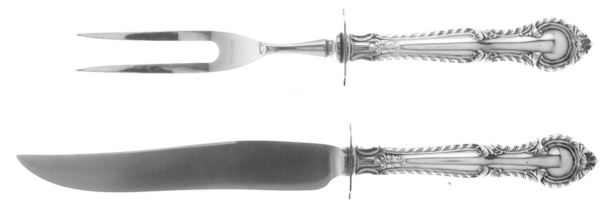 English Gadroon (Sterling, 1939, No Monos) 2 Piece Small Carving Set W/ Sterling Guard by Gorham Silver-1