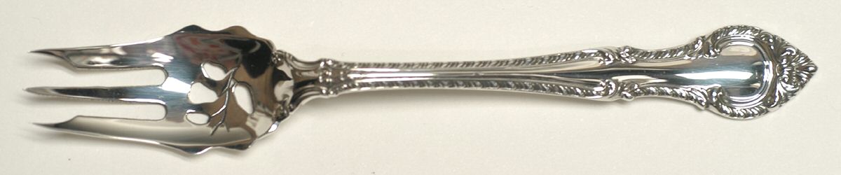 English Gadroon (Sterling, 1939, No Monos) Pickle Fork Pierced with Short Handle HC by Gorham Silver-1