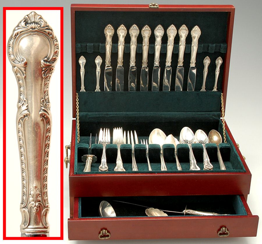 English Gadroon (Sterling, 1939, No Monos) 68 Piece Set by Gorham Silver-1