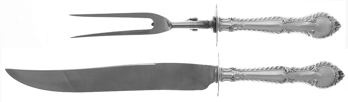 English Gadroon (Sterling, 1939, No Monos) Carving Set-2pc/Lg-Stnbl/Roast W/Sterling Guard by Gorham Silver-1