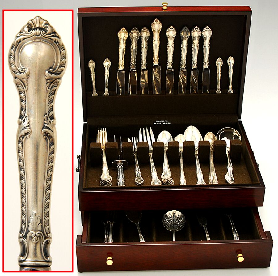 English Gadroon (Sterling, 1939, No Monos) 65 Piece Set by Gorham Silver-1