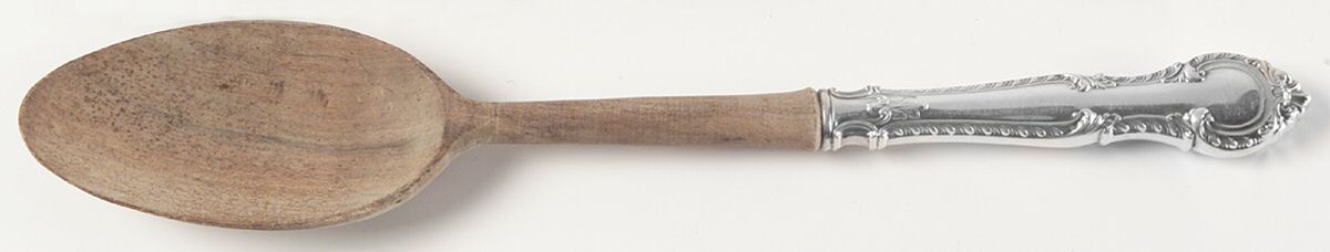 English Gadroon (Sterling, 1939, No Monos) Salad Serving Spoon with Wooden Bowl by Gorham Silver-1
