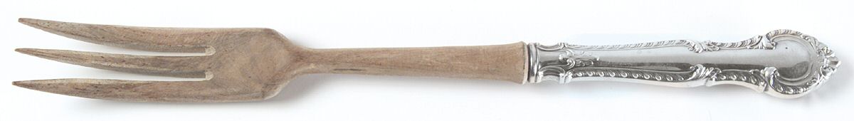 English Gadroon (Sterling, 1939, No Monos) Salad Serving Fork with Wooden Prongs by Gorham Silver-1