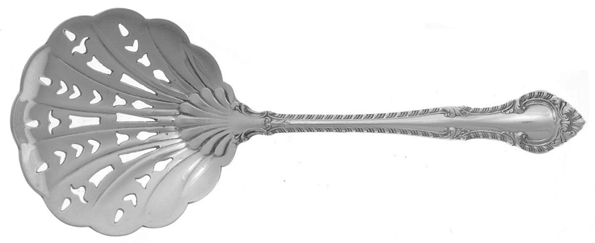 English Gadroon (Sterling, 1939, No Monos) Solid Bon Bon Spoon with Pierced Bowl by Gorham Silver-1