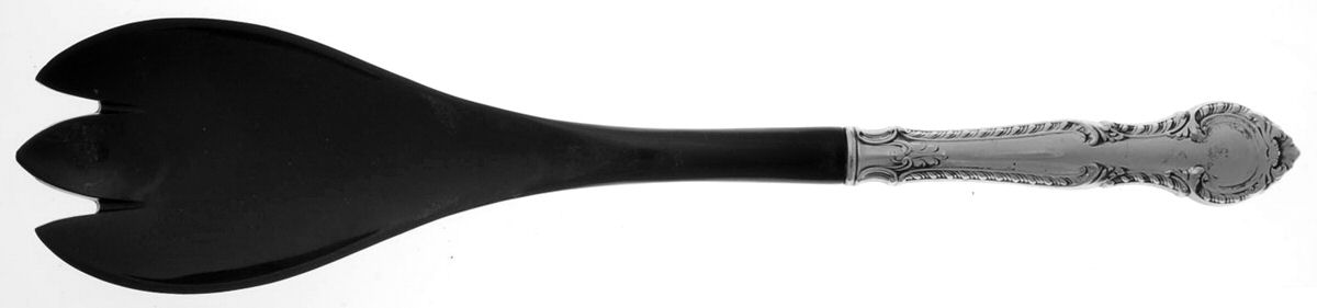 English Gadroon (Sterling, 1939, No Monos) Salad Serving Fork with Plastic Prongs by Gorham Silver-1