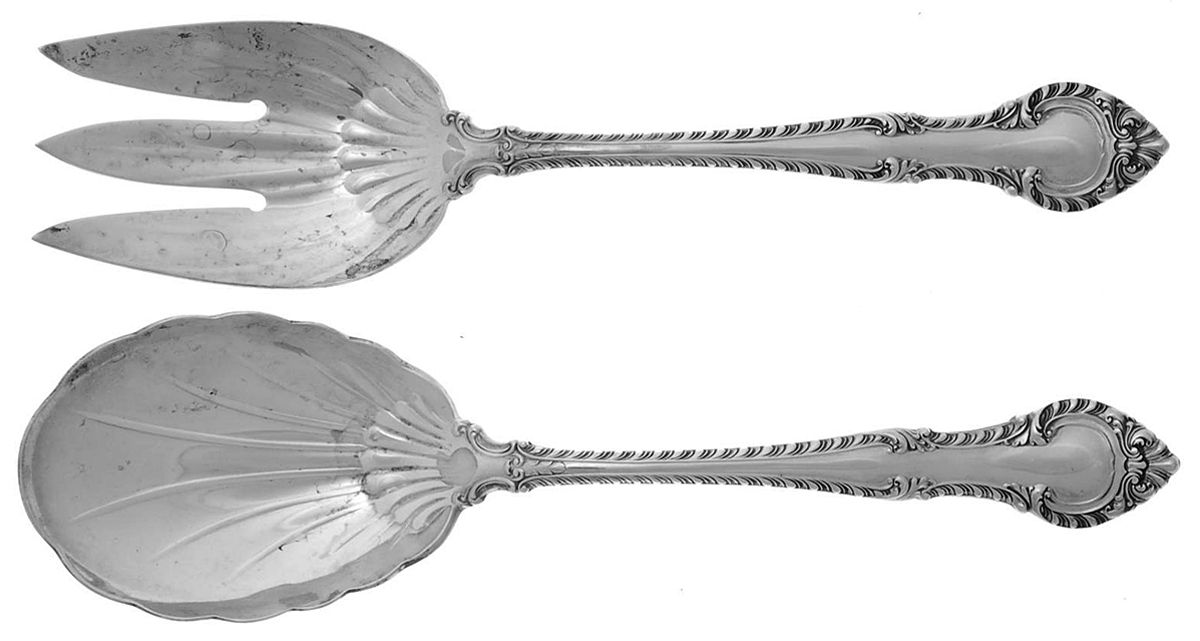 English Gadroon (Sterling, 1939, No Monos) (2 Pc) Solid Salad Set by Gorham Silver-1