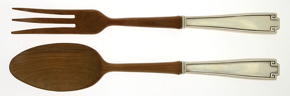 Etruscan (Sterling, 1913) Wooden Bowl 2-Piece Salad Set by Gorham Silver-1