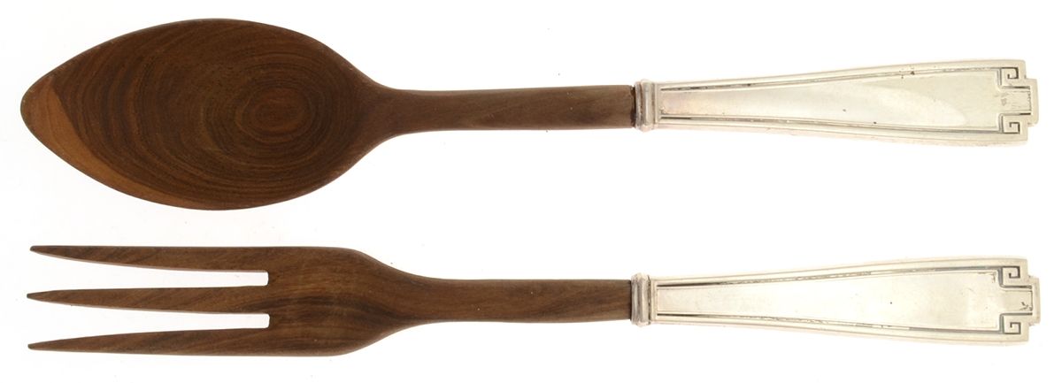 Etruscan (Sterling, 1913) Wooden Bowl 2 Piece Salad Set by Gorham Silver-1