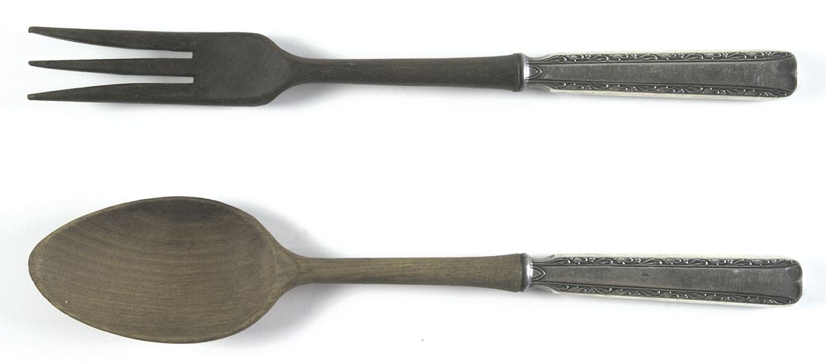 Eventide (Sterling, 1936, No Monograms) Wooden Bowl 2-Piece Salad Set by Gorham Silver-1