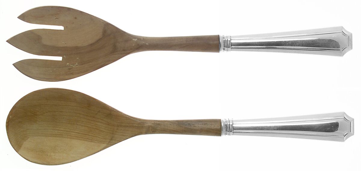 Fairfax (Sterling, 1910, No Monograms) Wooden Bowl 2 Piece Salad Set by Gorham Silver-1