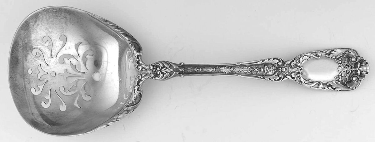 Florentine-Florenz (Sterling, 1901) Pierced Nut Serving Spoon by Gorham Silver-1