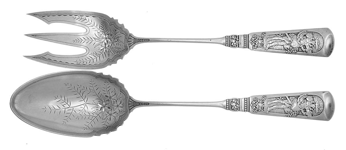 Fontainebleau (Sterling, 1880, No Monograms) Salad Serving Set Solid Oversize Bright Cut by Gorham Silver-1