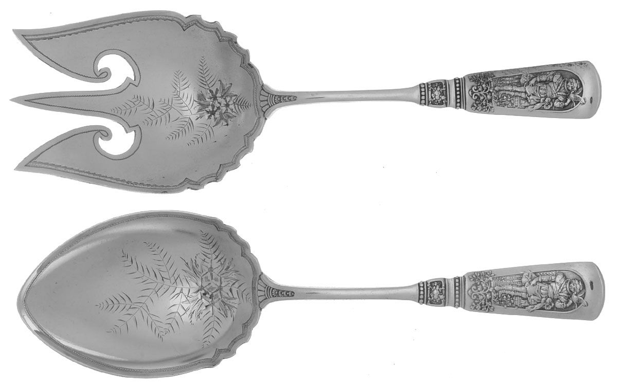Fontainebleau (Sterling, 1880, No Monograms) 2 Pc Bright Cut Vegetable Serving Set by Gorham Silver-1