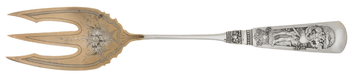 Fontainebleau (Sterling, 1880, No Monograms) Salad Serving Fork Solid Oversize Bright Cut by Gorham Silver-1