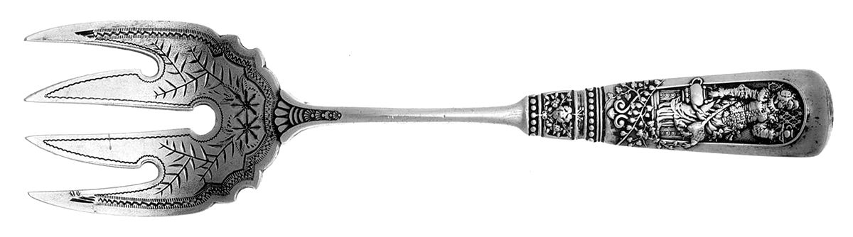 Fontainebleau (Sterling, 1880, No Monograms) Sardine Serving Fork Tined Large Bright Cut by Gorham Silver-1