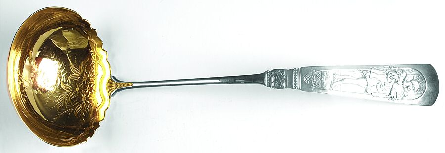 Fontainebleau (Sterling, 1880, No Monograms) Large Soup Ladle, Bright Cut Solid Piece by Gorham Silver-1