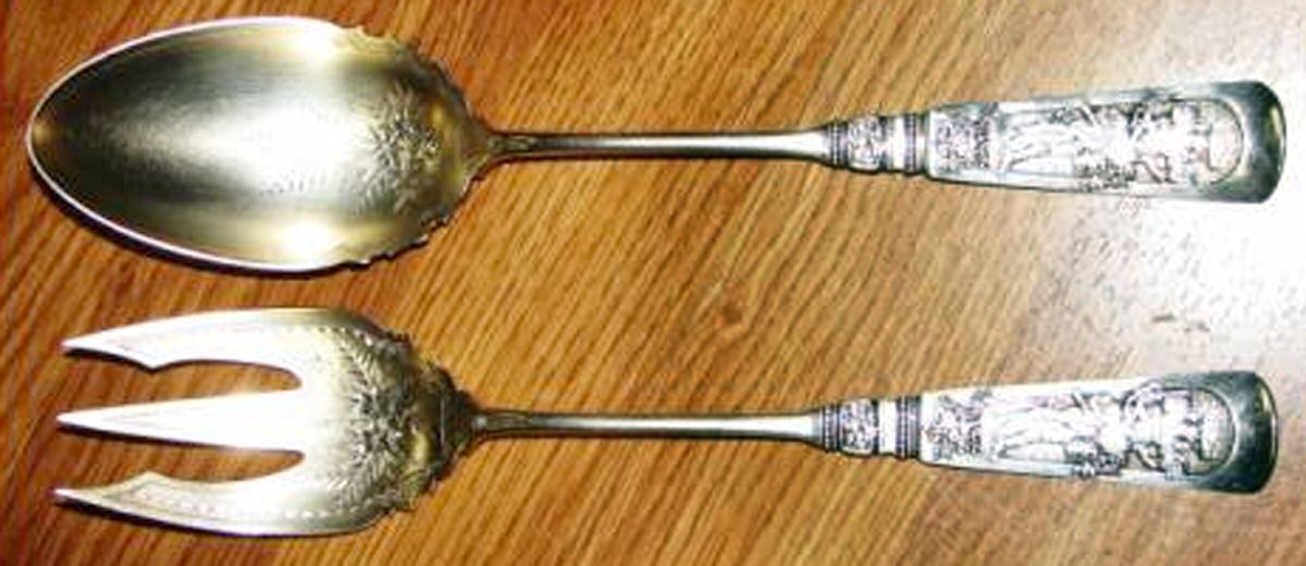 Fontainebleau (Sterling, 1880, No Monograms) 2-Piece Salad Set, Bright Cut Solid Piece by Gorham Silver-1