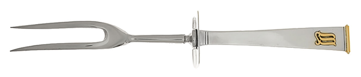 Gold Cipher (Sterling, 1952) Lg Carving/Roast Fork-Stn Prong w/Sterling Guard by Gorham Silver-1