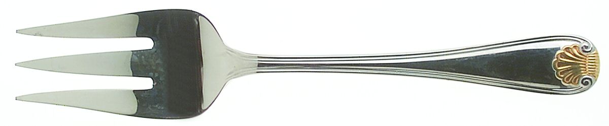 Golden Gorham Shell (Stainless, Gold Accent) Medium Solid Cold Meat Serving Fork by Gorham Silver-1