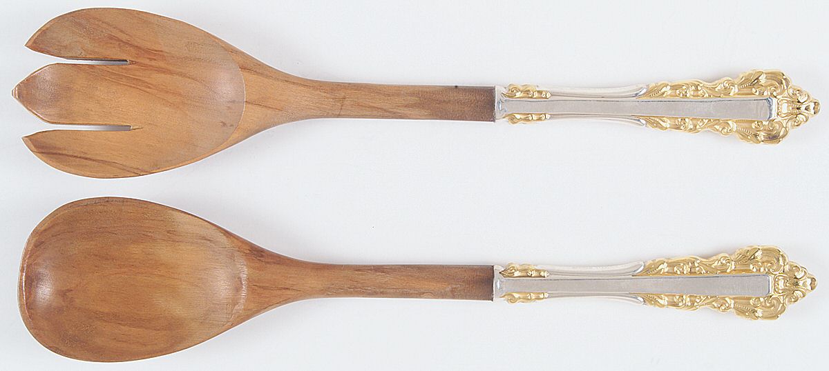 Golden Medici (Sterling, 1971) Wooden Bowl 2-Piece Salad Set by Gorham Silver-1