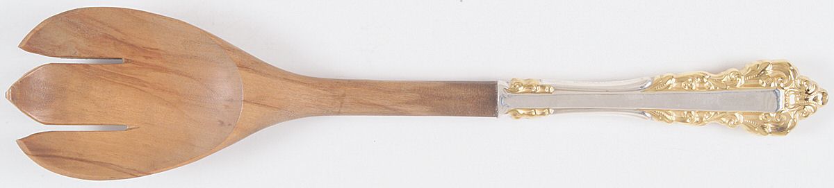 Golden Medici (Sterling, 1971) Salad Serving Fork with Wooden Prongs by Gorham Silver-1