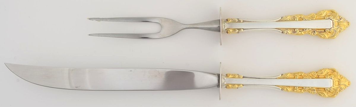 Golden Medici (Sterling, 1971) Large 2-Piece Roast Carving Set w/Stainless Blade by Gorham Silver-1