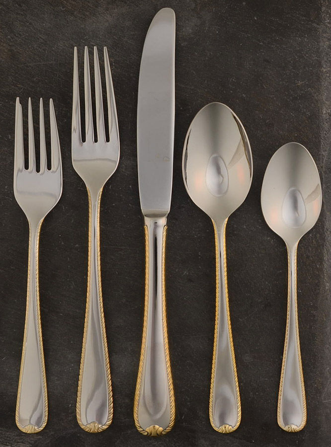 Golden Ribbon Edge (Stainless, Gold Accent) 40 Piece Estate Set by Gorham Silver-1