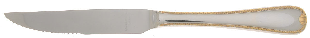 Golden Ribbon Edge (Stainless, Gold Accent) Steak Knife Individual Hollow, Serrate HC by Gorham Silver-1
