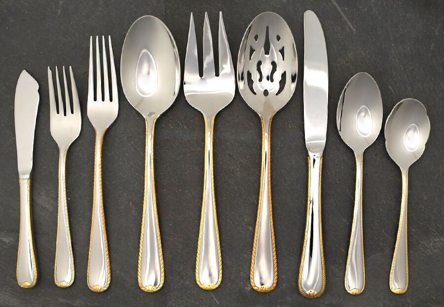 Golden Ribbon Edge (Stainless, Gold Accent) 45 Piece Starter Set by Gorham Silver-1